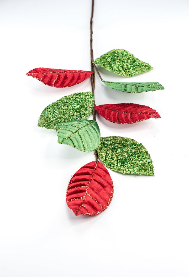 Red and Green velvet leaves spray - Greenery Market86079RDGN