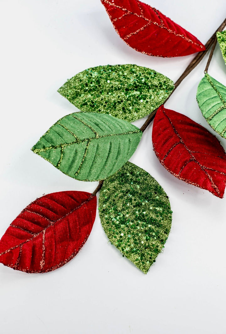 Red and Green velvet leaves spray - Greenery Market86079RDGN