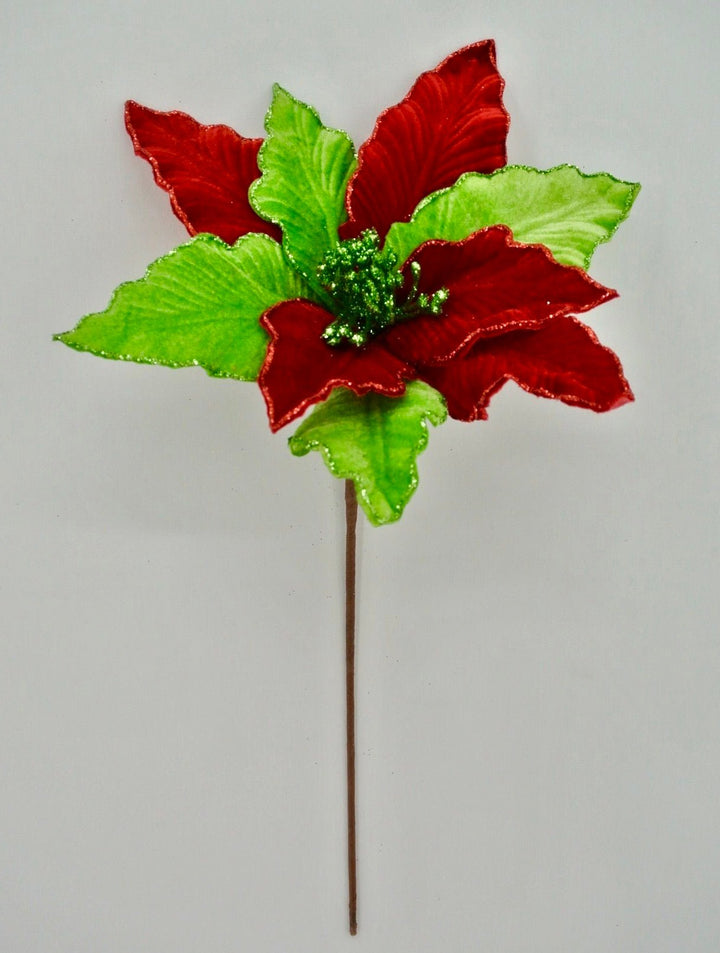 Red And Green Velvet Poinsettia Pick - Greenery MarketWinter and Christmas28004-GNRD