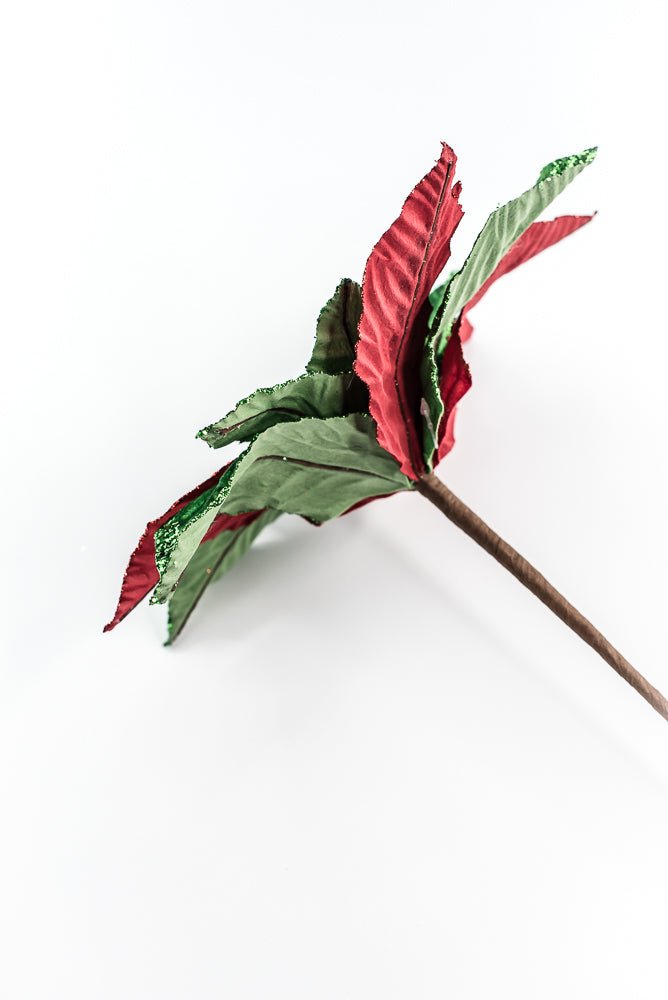Red and Green Velvet Poinsettia Stem - Greenery Market86331RDGN