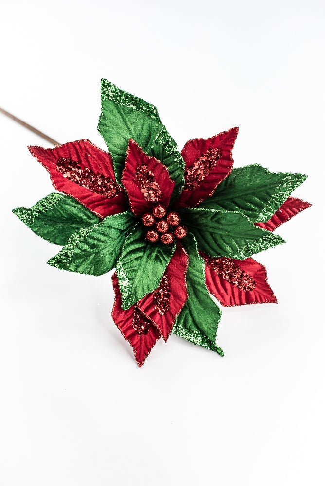 Red and Green Velvet Poinsettia Stem - Greenery Market86331RDGN