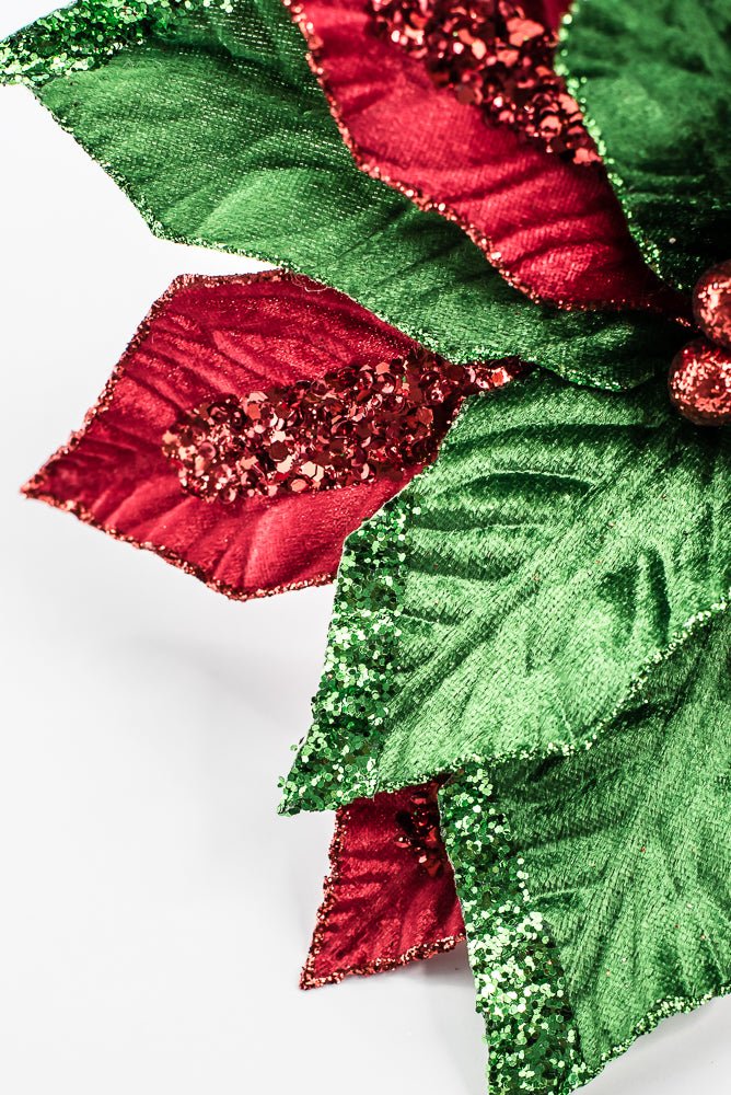 Red and Green Velvet Poinsettia Stem - Greenery Market86331RDGN