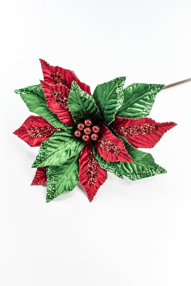Red and Green Velvet Poinsettia Stem - Greenery Market86331RDGN
