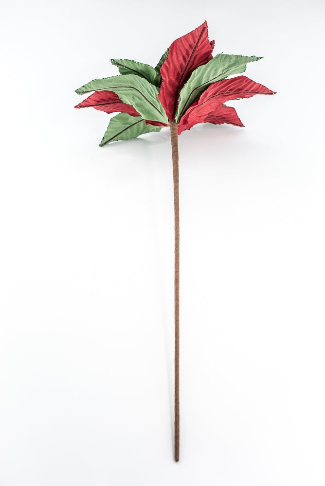 Red and Green Velvet Poinsettia Stem - Greenery Market86331RDGN