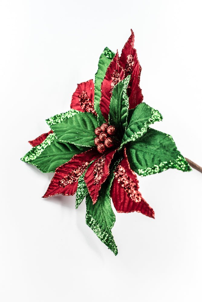 Red and Green Velvet Poinsettia Stem - Greenery Market86331RDGN