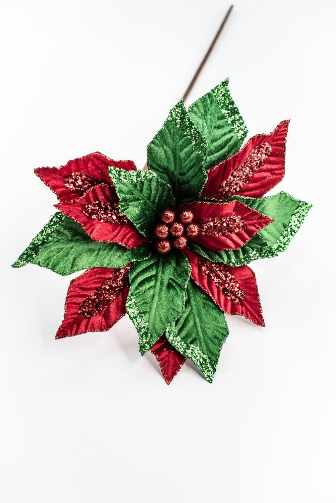 Red and Green Velvet Poinsettia Stem - Greenery Market86331RDGN