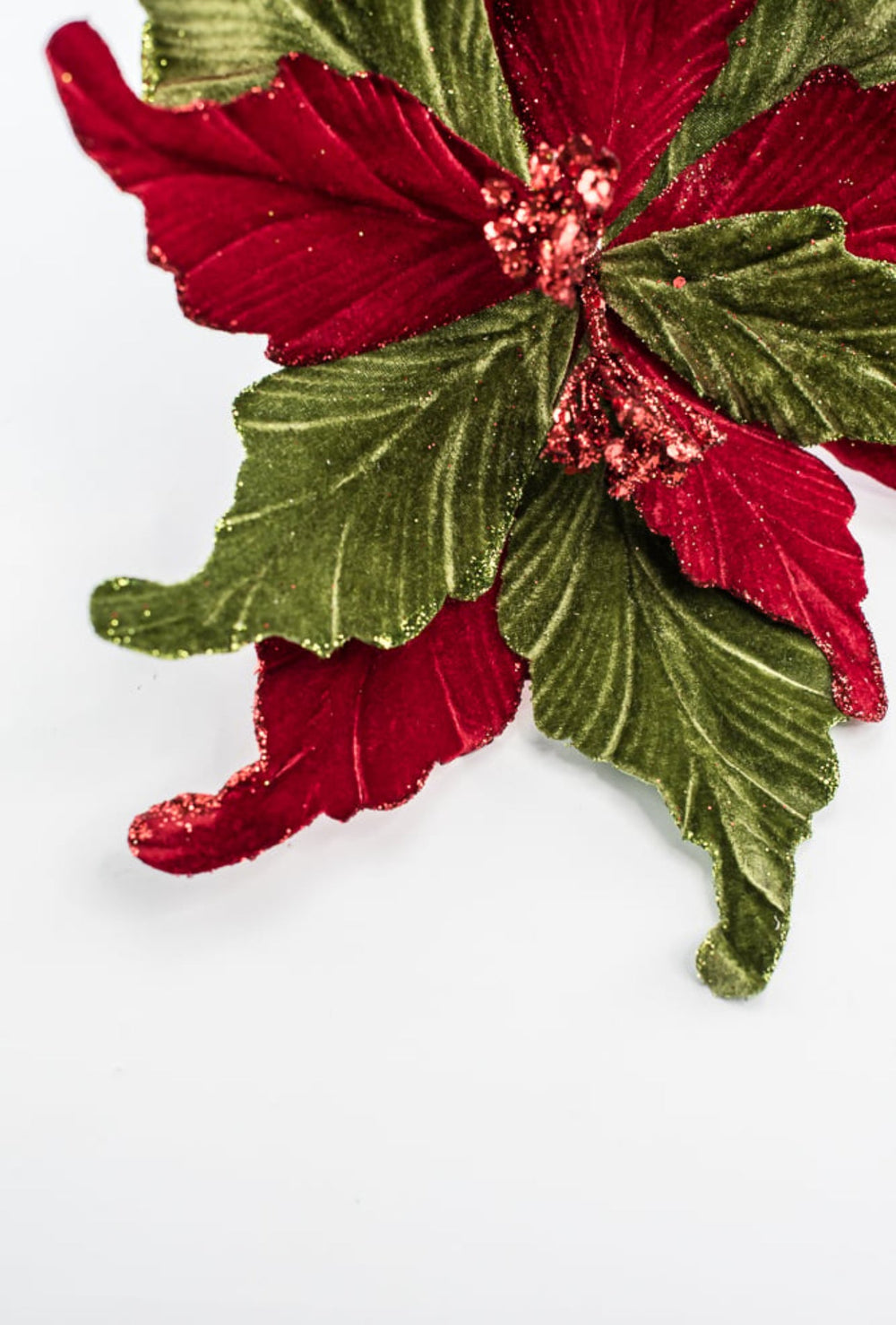 Red and green velvet poinsettias stem - Greenery MarketMTX64331 RDGR