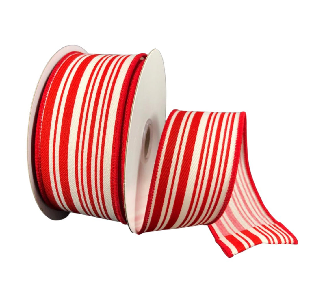 Red and ivory stripe 1.5” wired ribbon - Greenery MarketWired ribbon78242-09-12