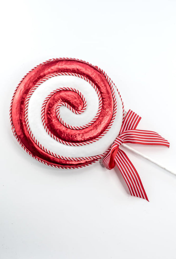 Red and white metallic swirl lollipop - Greenery MarketOrnaments63716