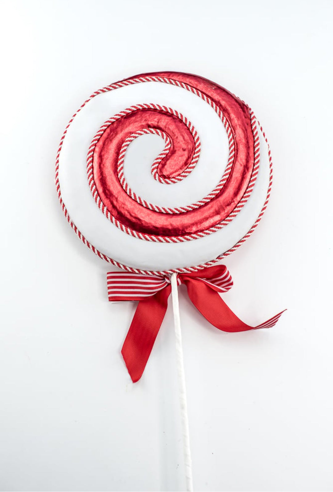 Red and white metallic swirl lollipop - Greenery MarketOrnaments63716