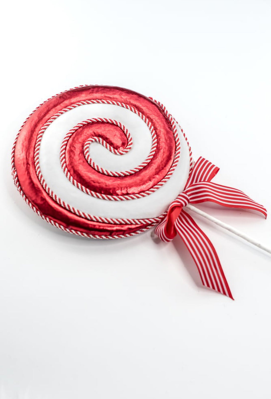 Red and white metallic swirl lollipop - Greenery MarketOrnaments63716