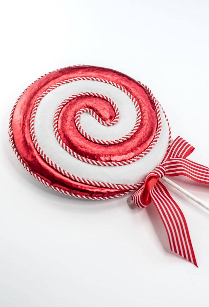 Red and white metallic swirl lollipop - Greenery MarketOrnaments63716