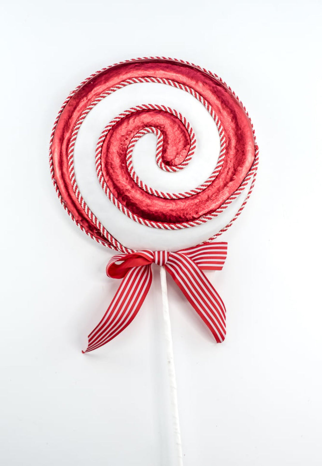 Red and white metallic swirl lollipop - Greenery MarketOrnaments63716