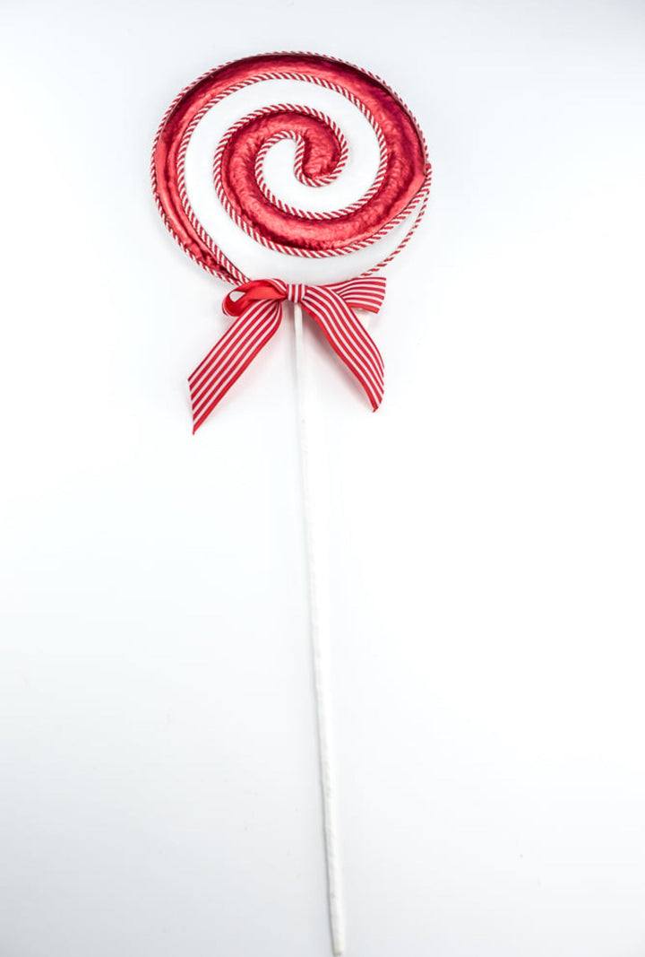 Red and white metallic swirl lollipop - Greenery MarketOrnaments63716