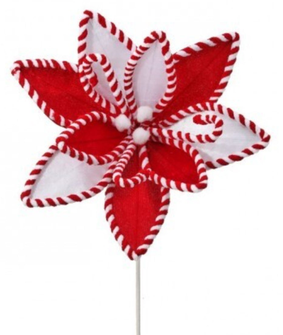 Red and white, peppermint poinsettia stem - Greenery MarketMTX73368