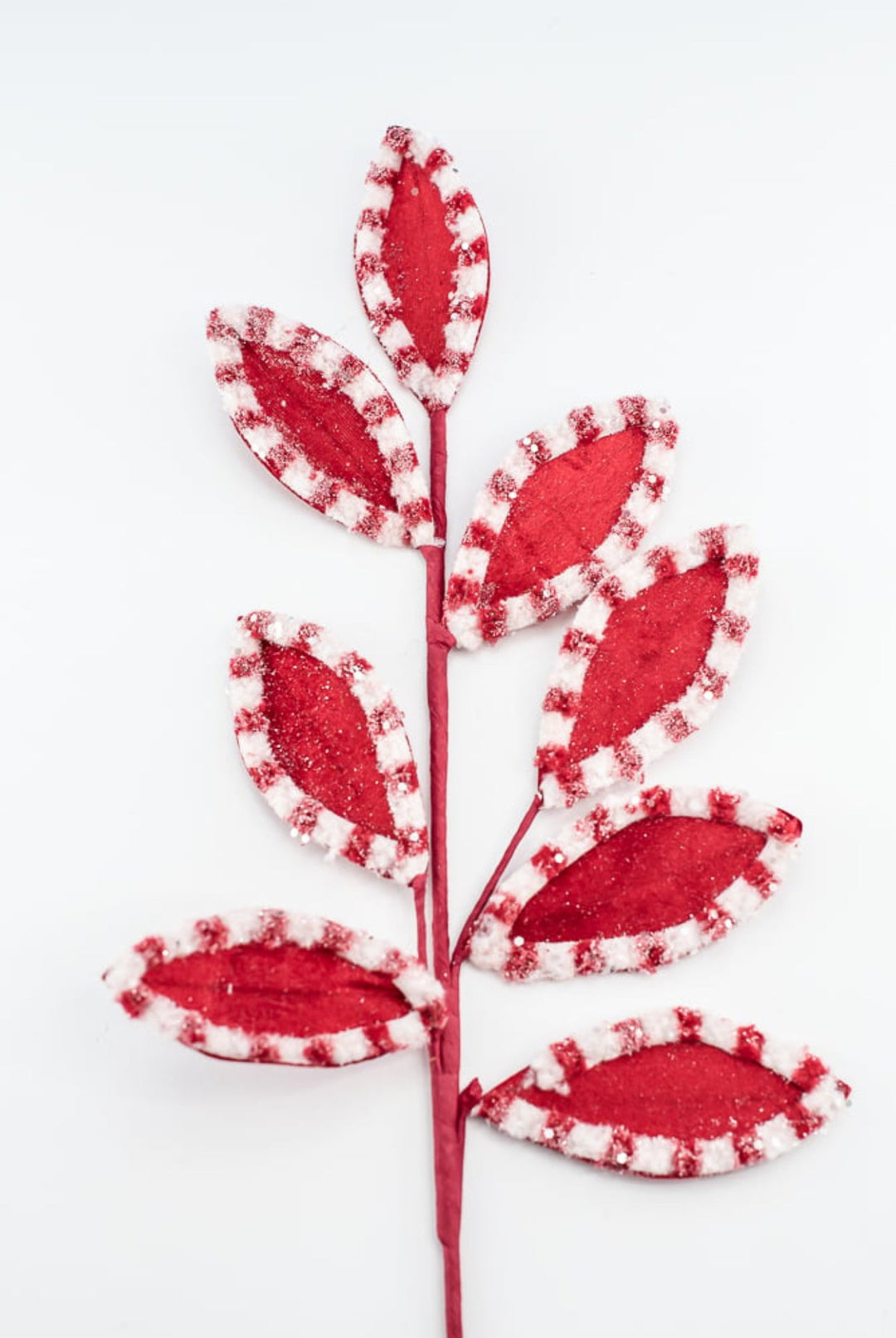 Red and white, snow glitter leaf spray - Greenery MarketMTX73366 RDWH