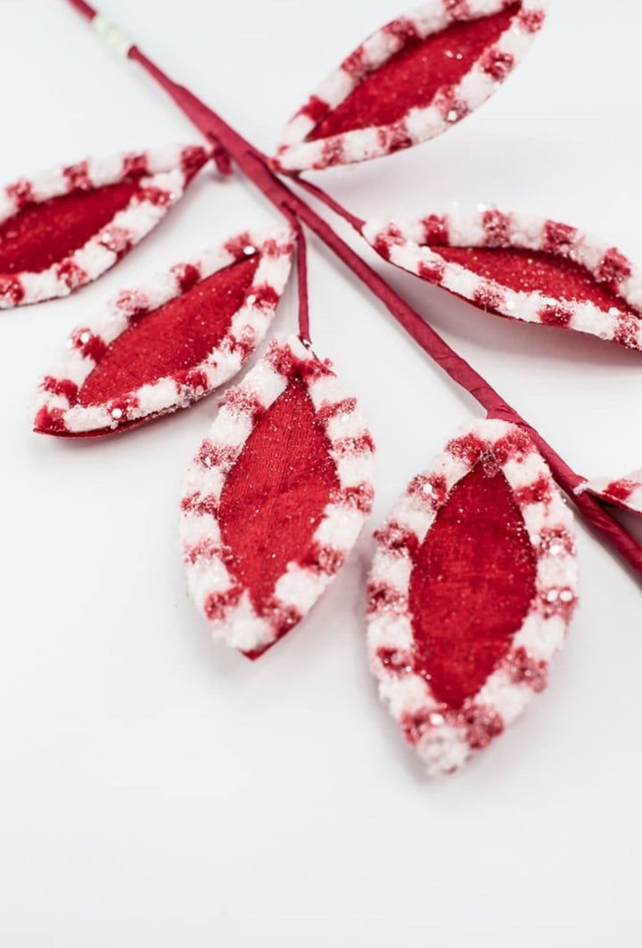 Red and white, snow glitter leaf spray - Greenery MarketMTX73366 RDWH