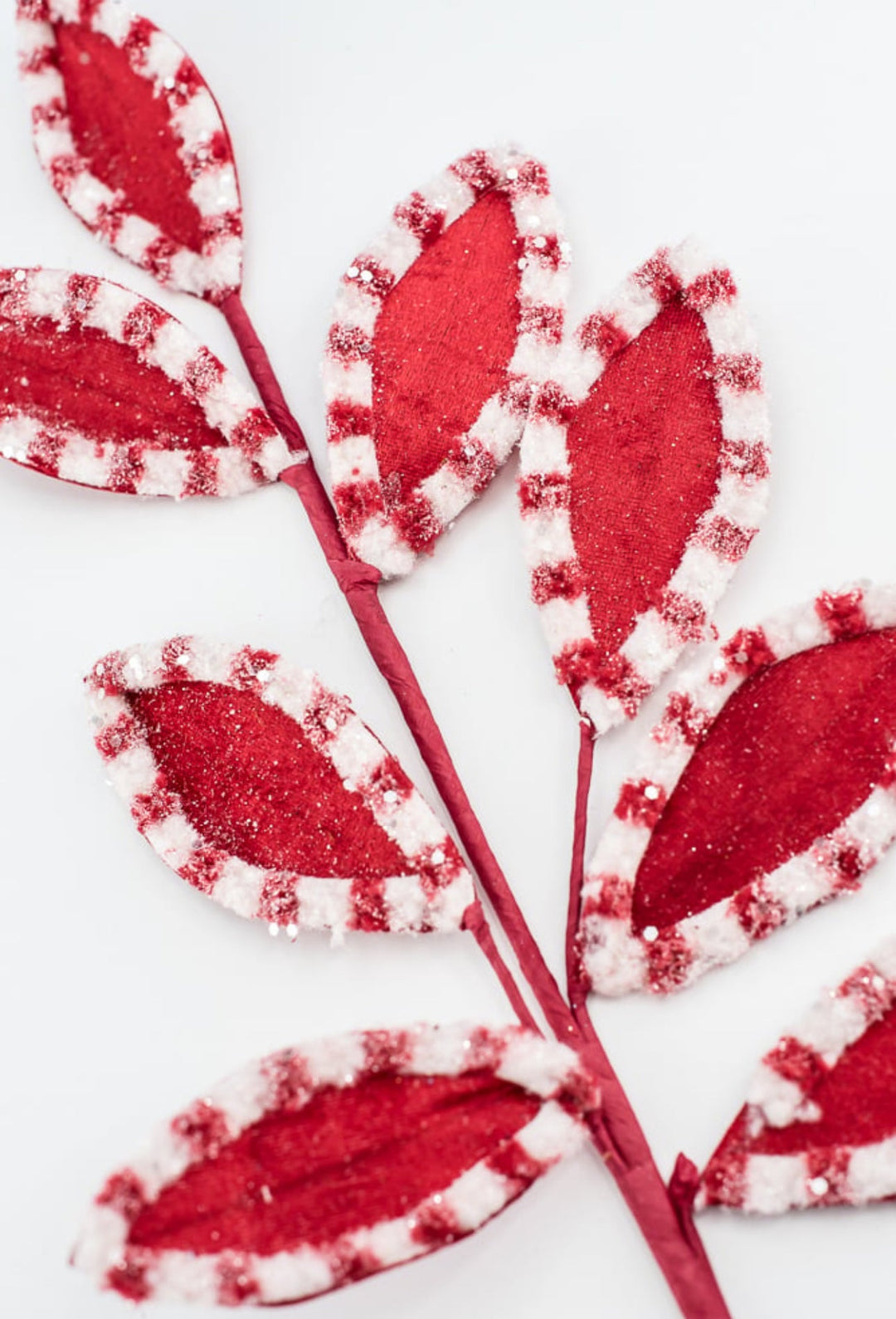 Red and white, snow glitter leaf spray - Greenery MarketMTX73366 RDWH