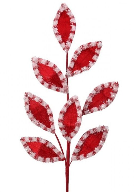 Red and white, snow glitter leaf spray - Greenery MarketMTX73366 RDWH