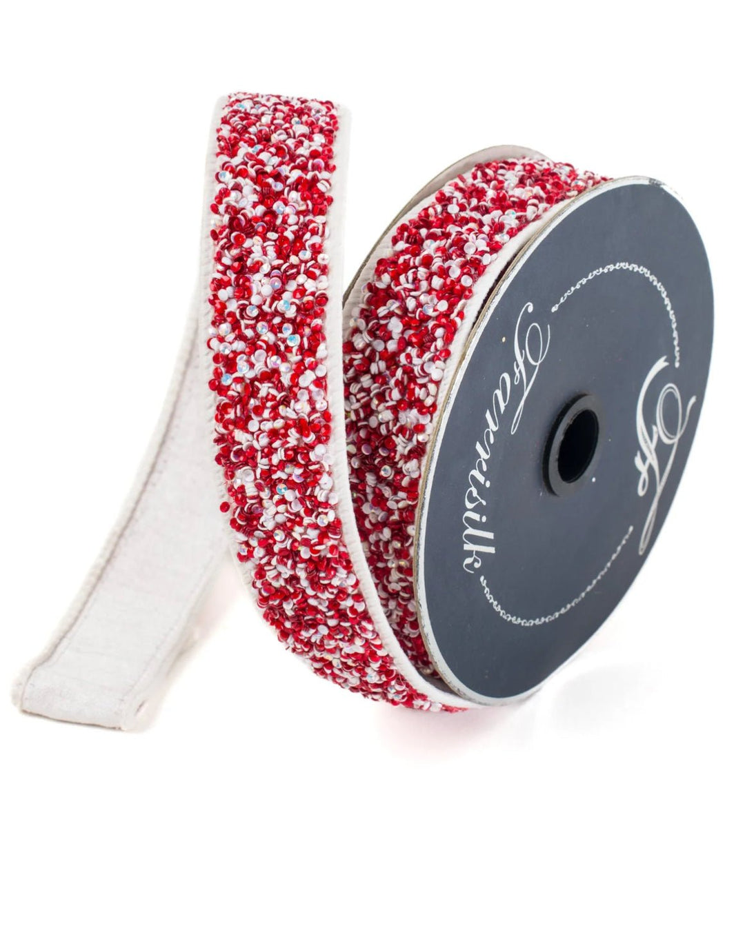 Red and white sprinkles beaded 1” farrisilk wired ribbon - Greenery MarketRibbons & TrimRK333 - 57