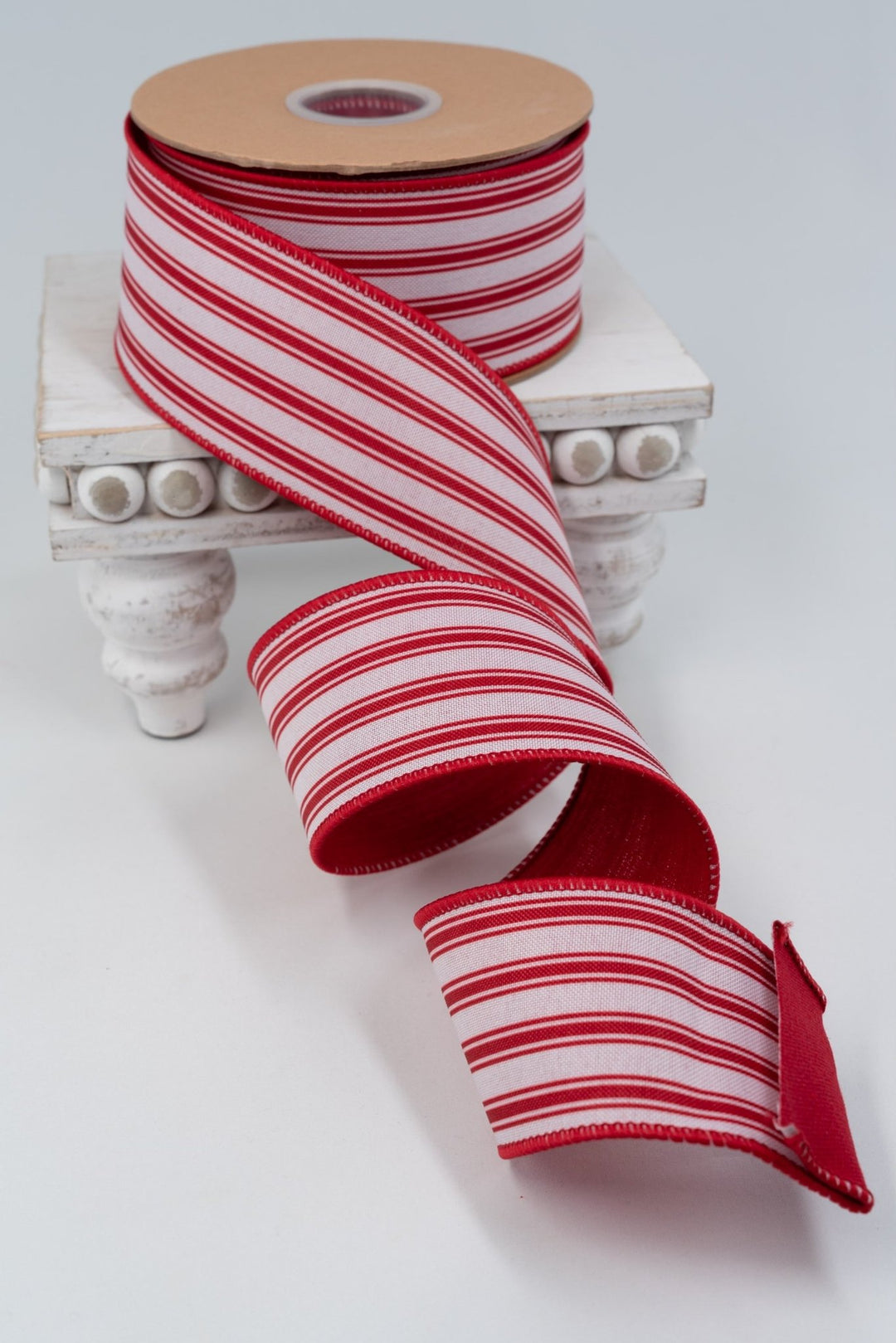 Red And White Ticking Stripe Wired Ribbon - 2.5" - Greenery MarketWired Ribbon