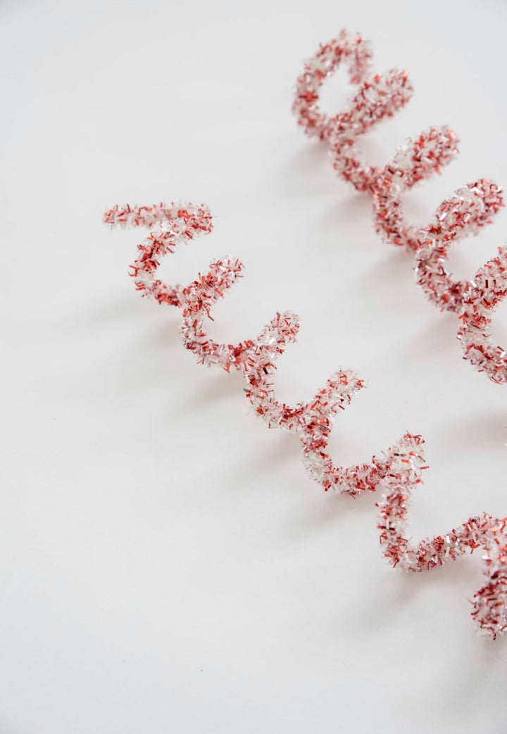 Red and white tinsel curly spray - Greenery Market63475