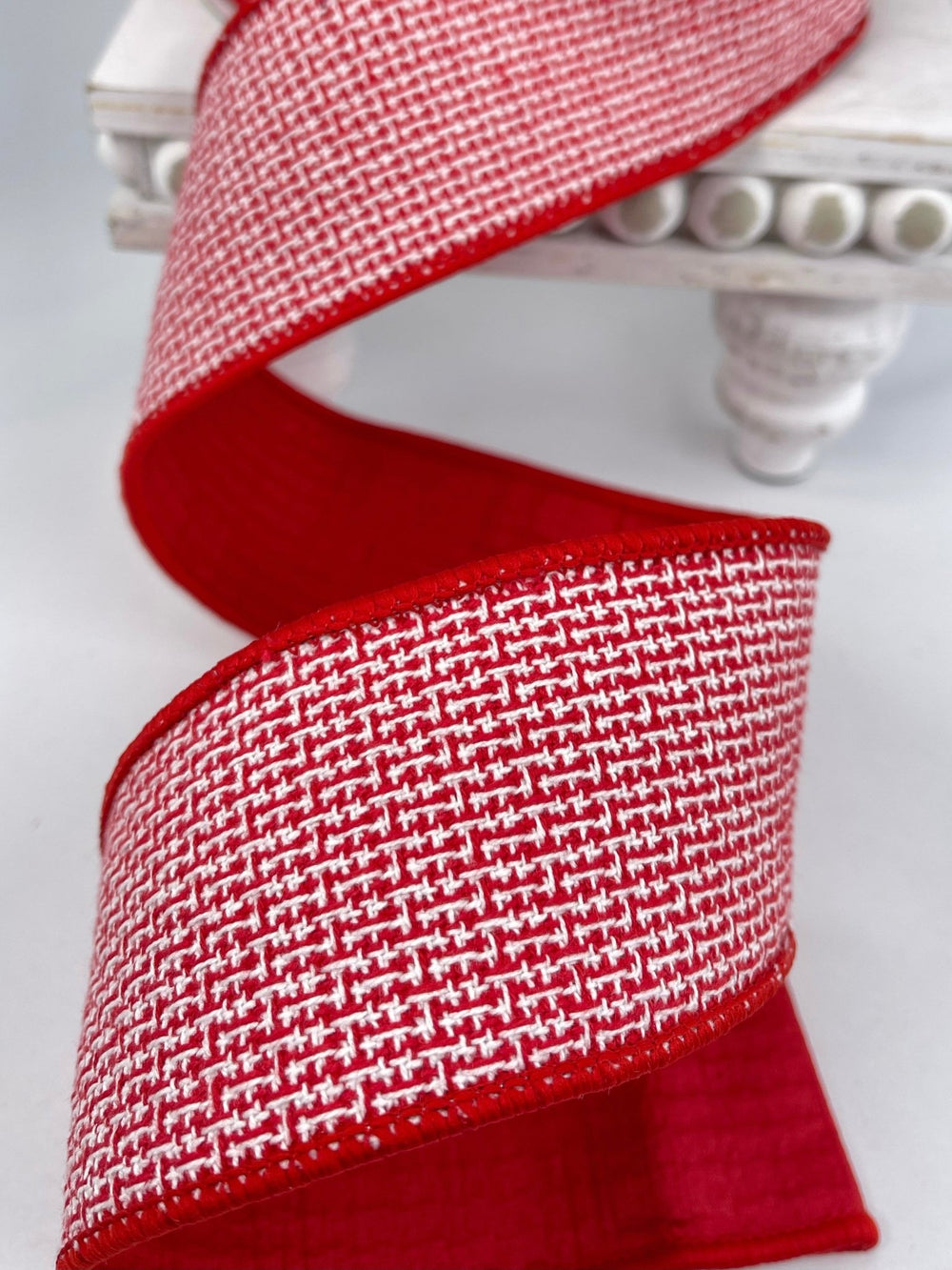 Red and white tweed 2.5” wired ribbon - Greenery Market236805