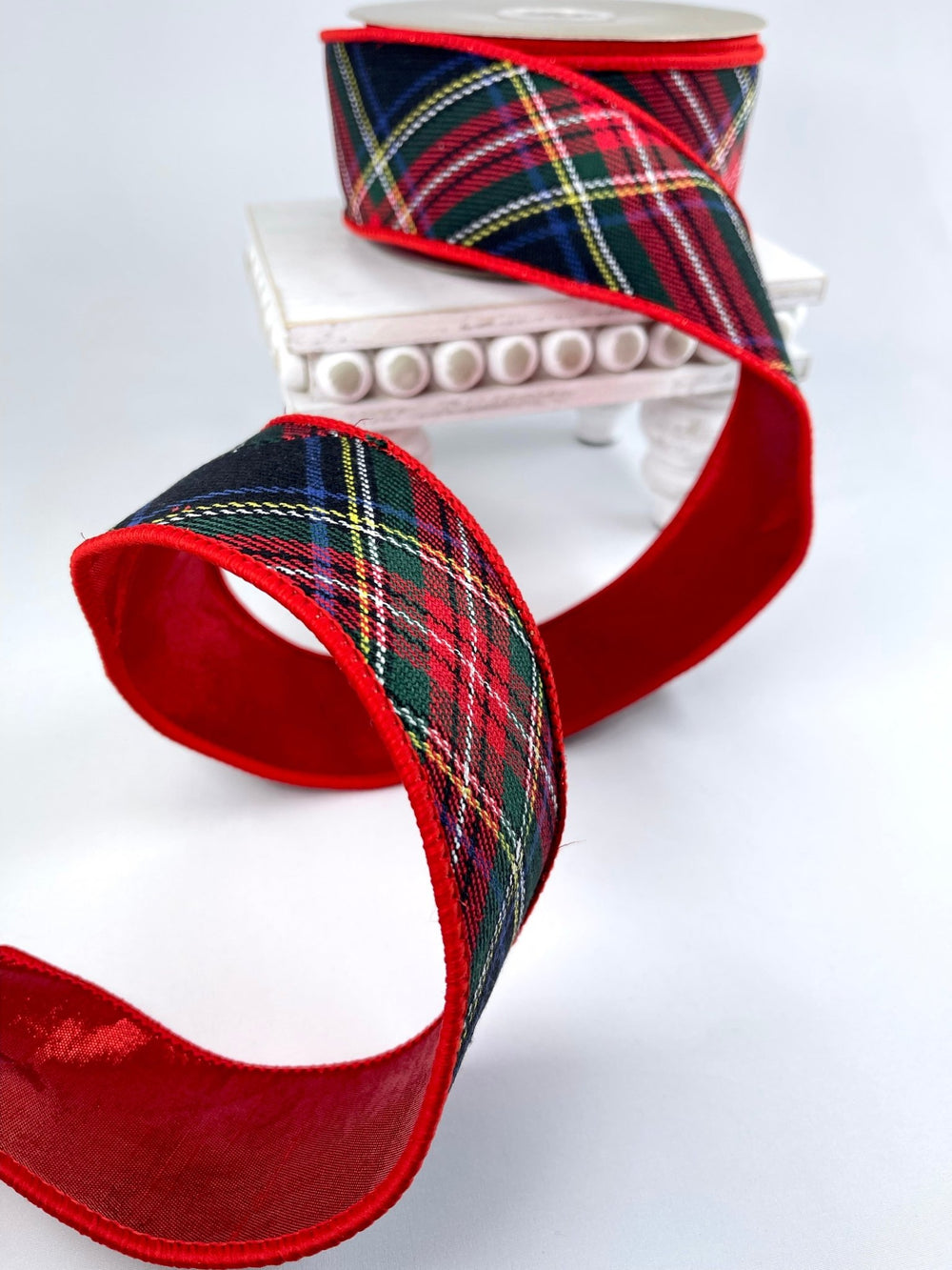 Red, black, and green holiday plaid ribbon - 2.5” - Greenery MarketWired ribbon236871