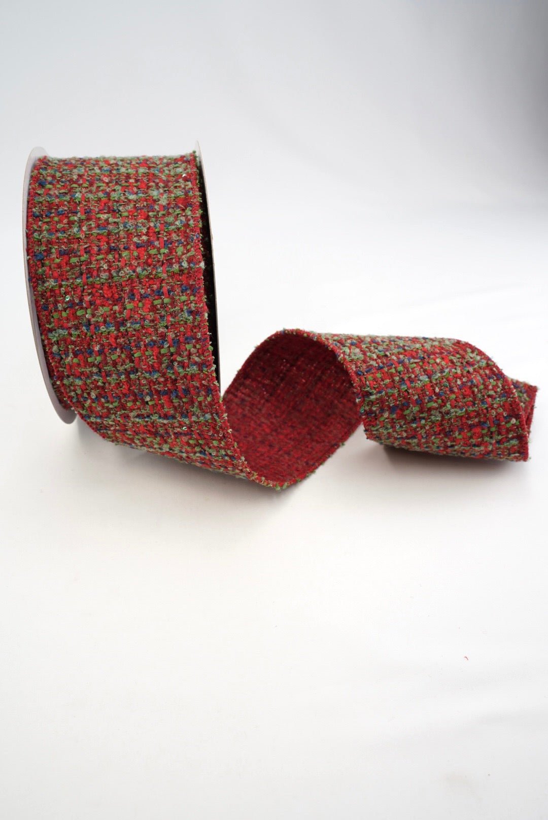 Red, Blue, & Green Wool Wired Ribbon - 4" - Greenery MarketRibbon258436