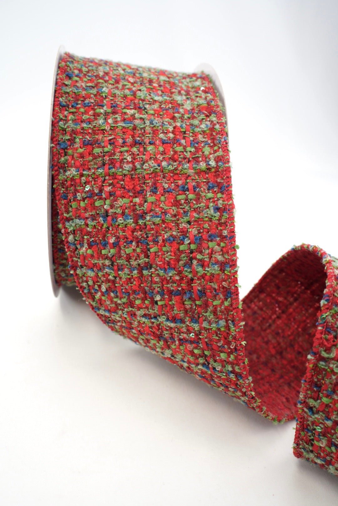 Red, Blue, & Green Wool Wired Ribbon - 4" - Greenery MarketRibbon258436