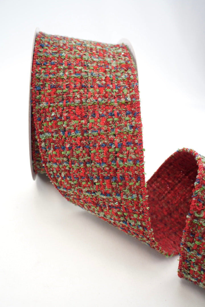 Red, Blue, & Green Wool Wired Ribbon - 4" - Greenery MarketRibbon258436