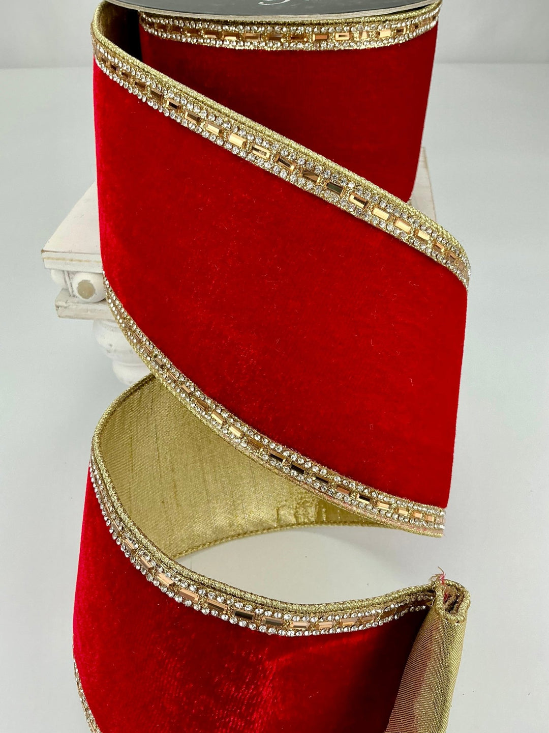 Red brilliant boarders velvet 4” farrisilk wired ribbon - Greenery MarketRibbons & TrimRK753 - 02