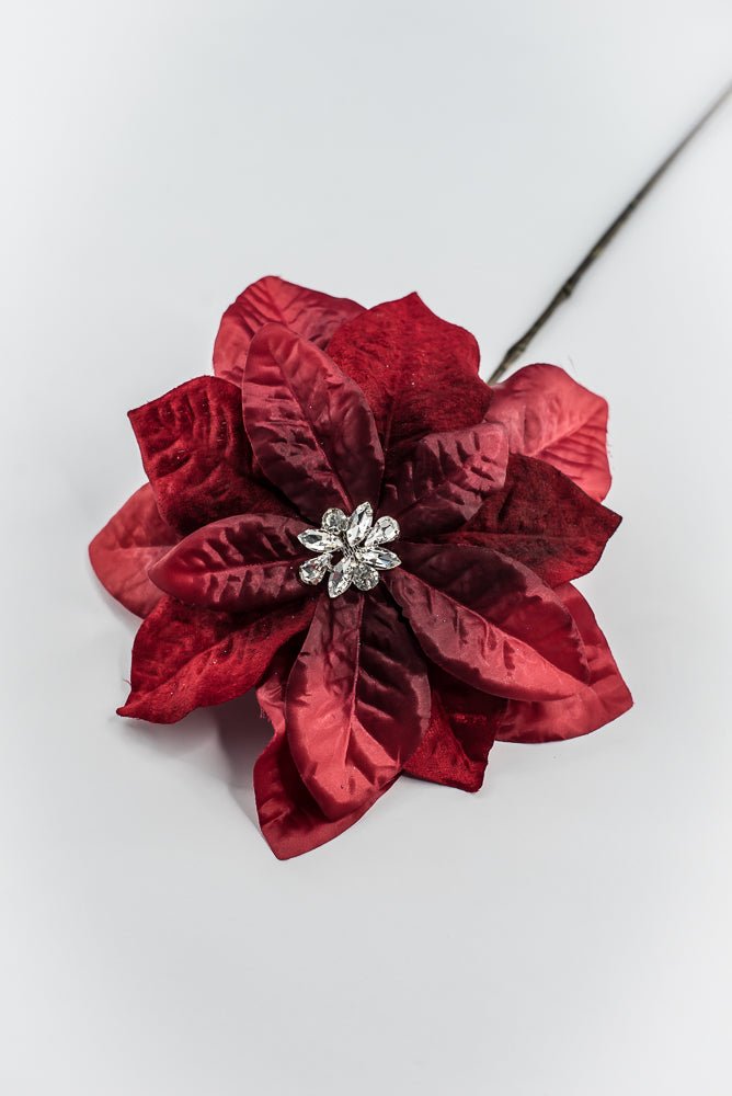 Red & Burgundy Diamond Velvet Poinsettia - 25" - Greenery MarketXFS800-RE/BU