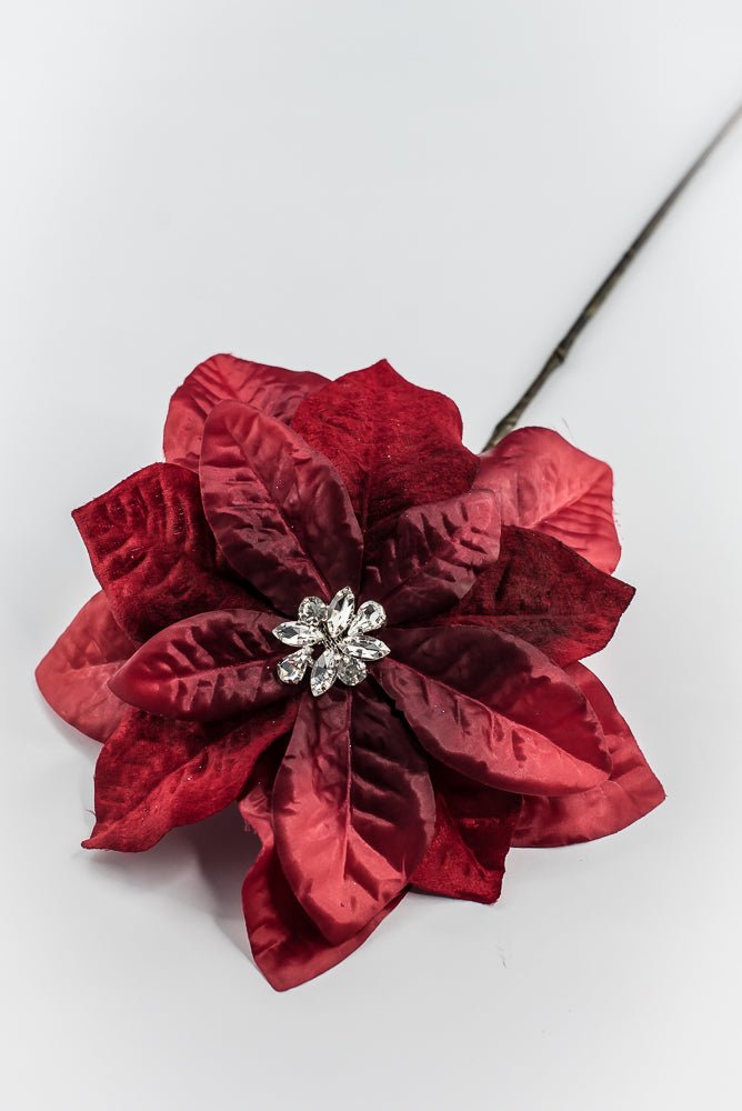 Red & Burgundy Diamond Velvet Poinsettia - 25" - Greenery MarketXFS800-RE/BU