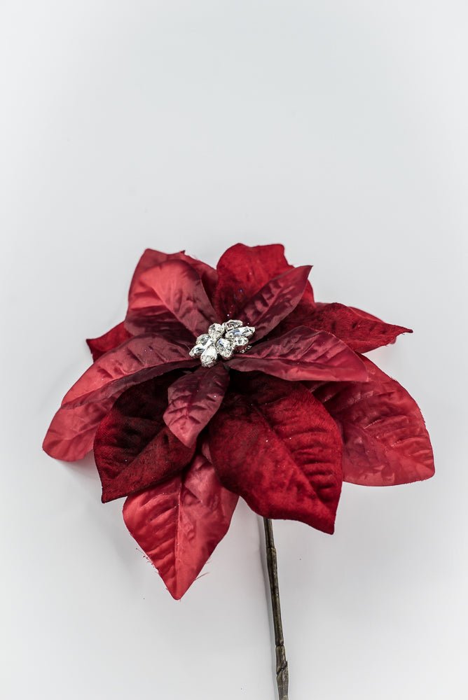 Red & Burgundy Diamond Velvet Poinsettia - 25" - Greenery MarketXFS800-RE/BU