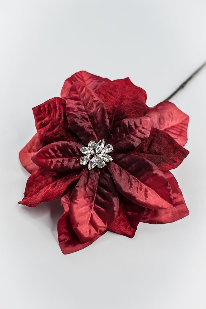 Red & Burgundy Diamond Velvet Poinsettia - 25" - Greenery MarketXFS800-RE/BU