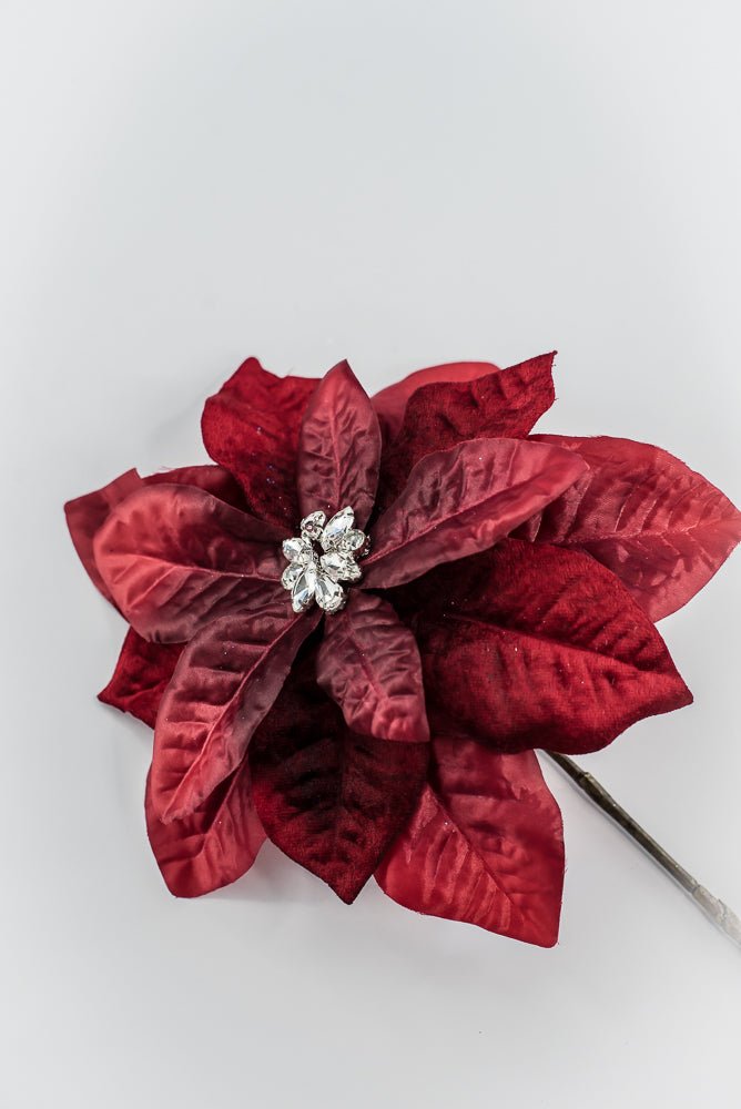 Red & Burgundy Diamond Velvet Poinsettia - 25" - Greenery MarketXFS800-RE/BU
