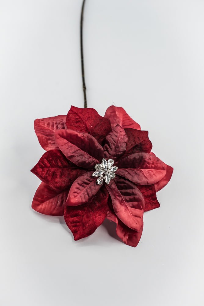 Red & Burgundy Diamond Velvet Poinsettia - 25" - Greenery MarketXFS800-RE/BU