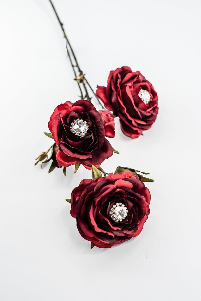 Red & Burgundy Diamond Velvet Rose Spray - 31" - Greenery MarketXFS795-RE/BU