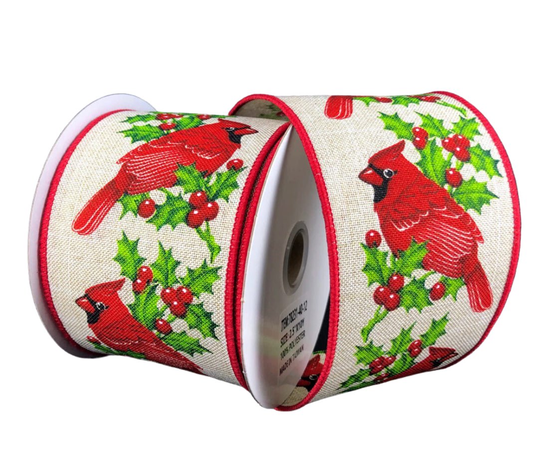 Red cardinal linen wired ribbon 2.5” - Greenery MarketWired ribbon78231-40-12