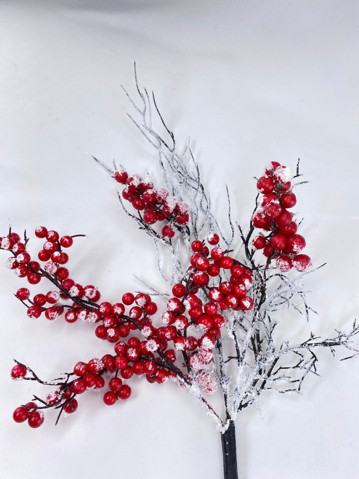 Red cherry berry and twigs snow spray - Greenery Market2827013RW