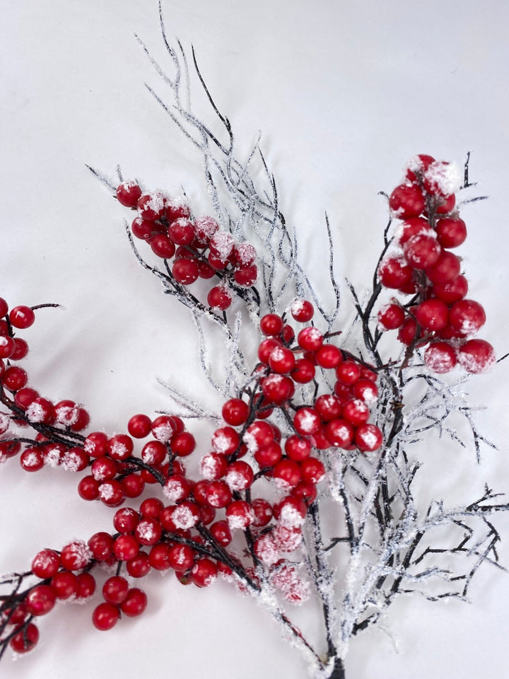 Red cherry berry and twigs snow spray - Greenery Market2827013RW