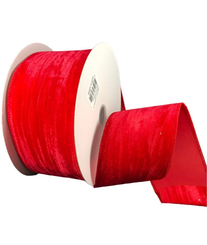 Red crushed velvet wired ribbon, 2.5" - Greenery MarketWired ribbon71218 - 40 - 12