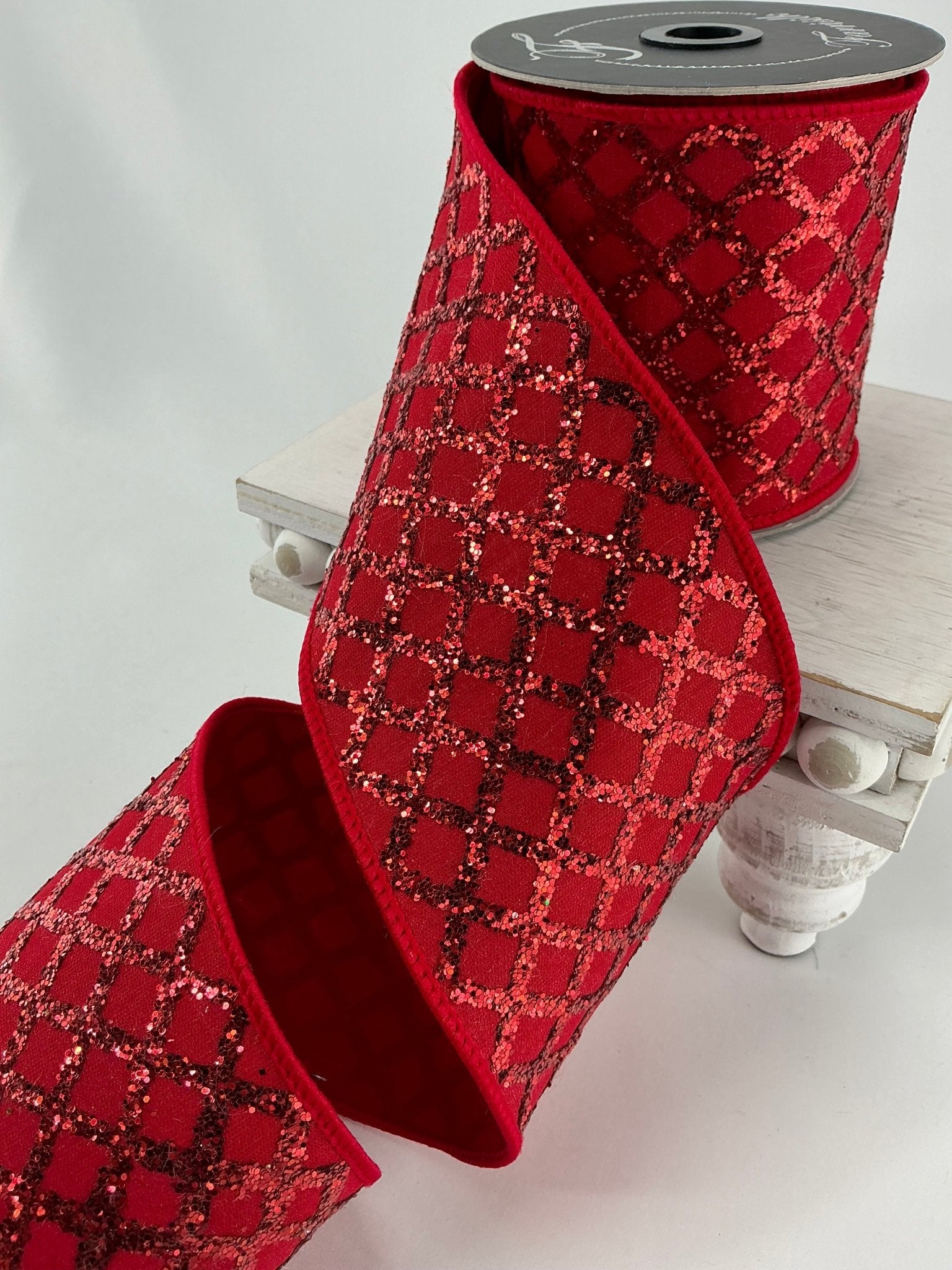 Red diamond lattice 4” farrisilk wired ribbon - Greenery Market