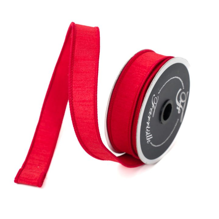 Red Dupion Farrisilk Wired Ribbon - 1" - Greenery MarketRibbons & TrimRK608 - 02