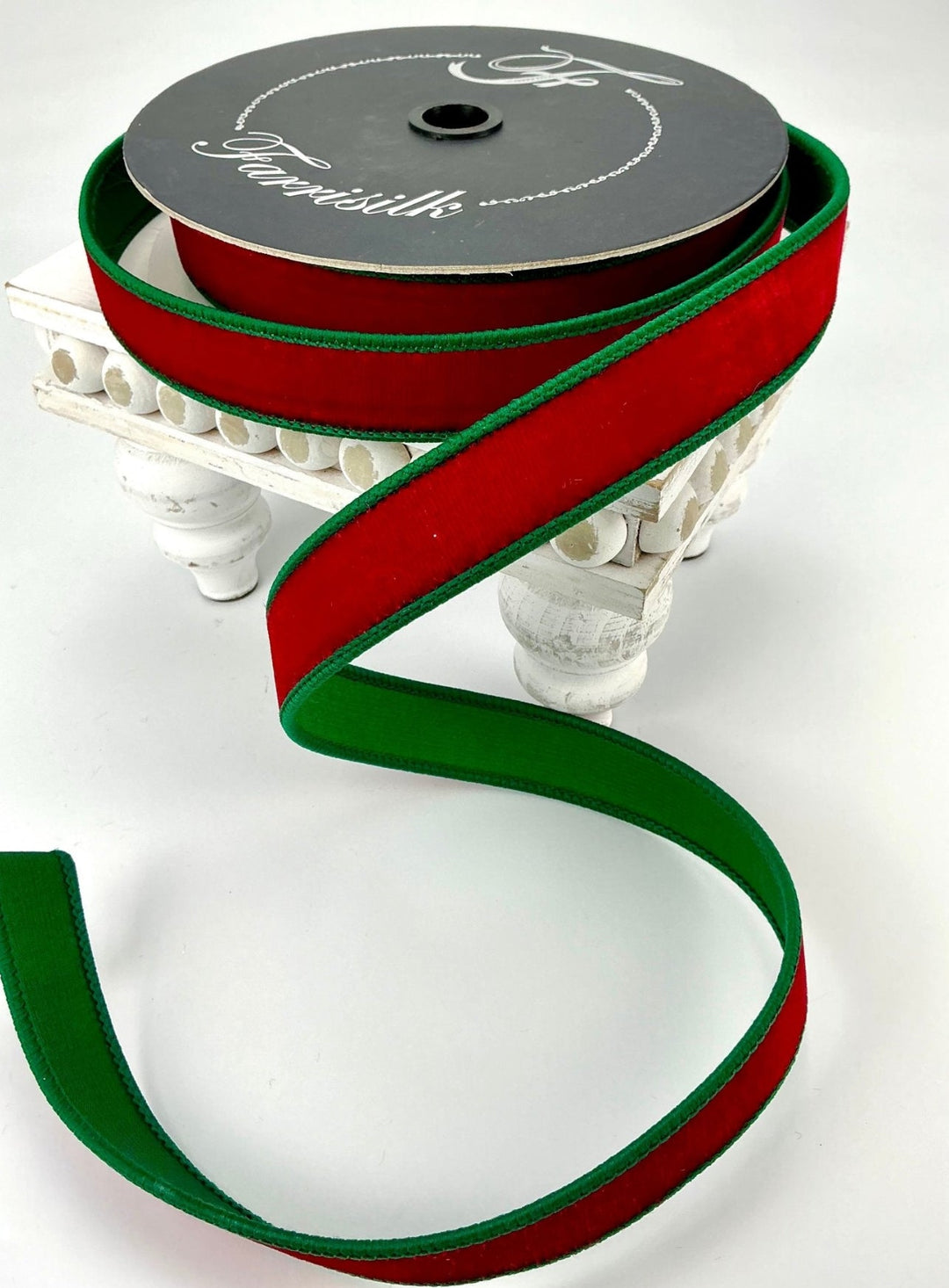 Red & Emerald 2 Tone Velvet Farrisilk Wired Ribbon - 1" - Greenery MarketRK130 - 01