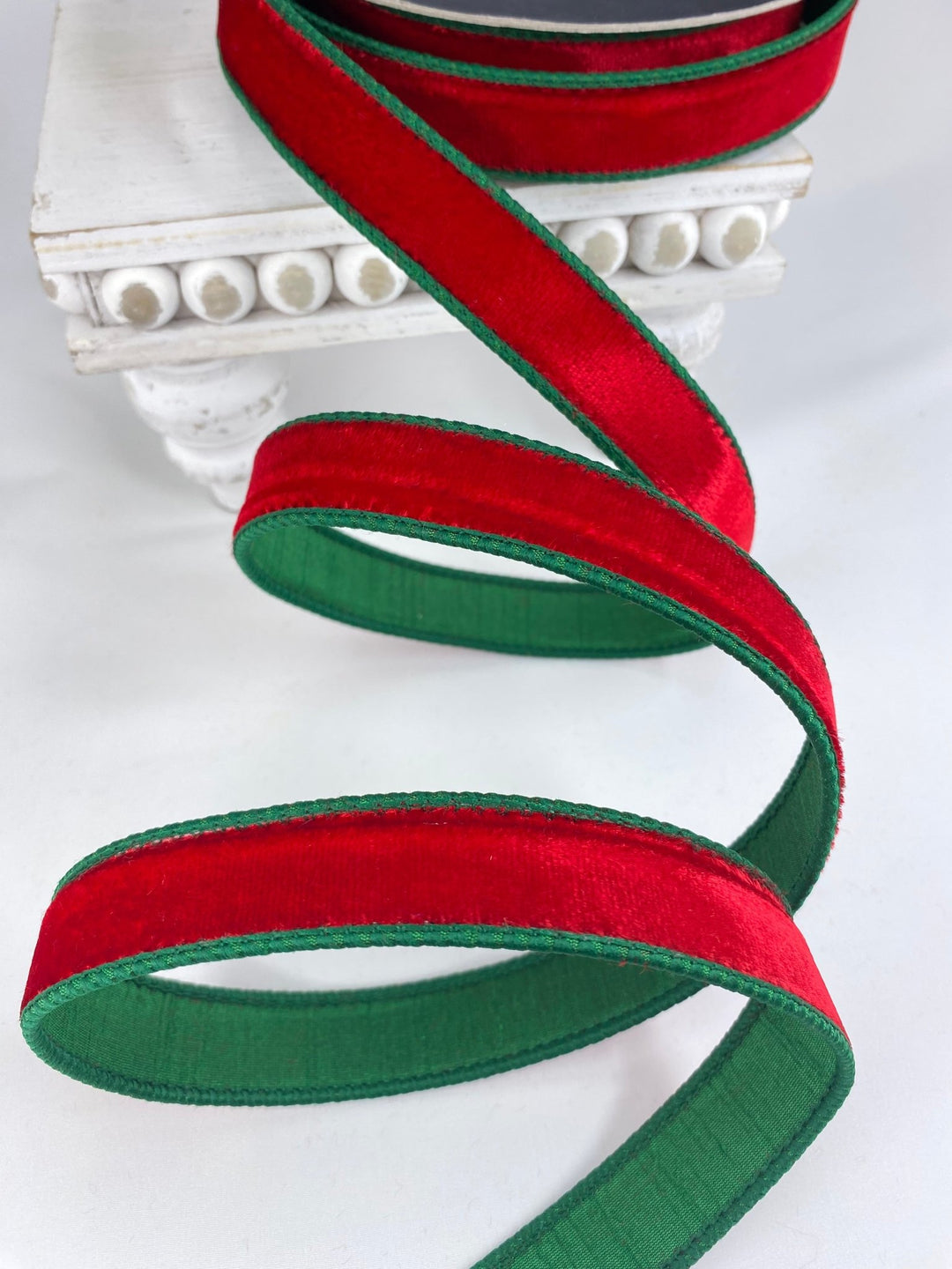 Red & Emerald 2 Tone Velvet Farrisilk Wired Ribbon - 1" - Greenery MarketRK130 - 01