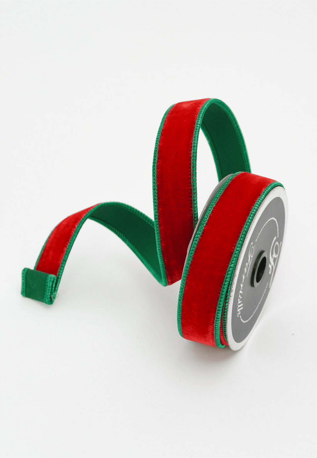 Red & Emerald 2 Tone Velvet Farrisilk Wired Ribbon - 1" - Greenery MarketRK130 - 01