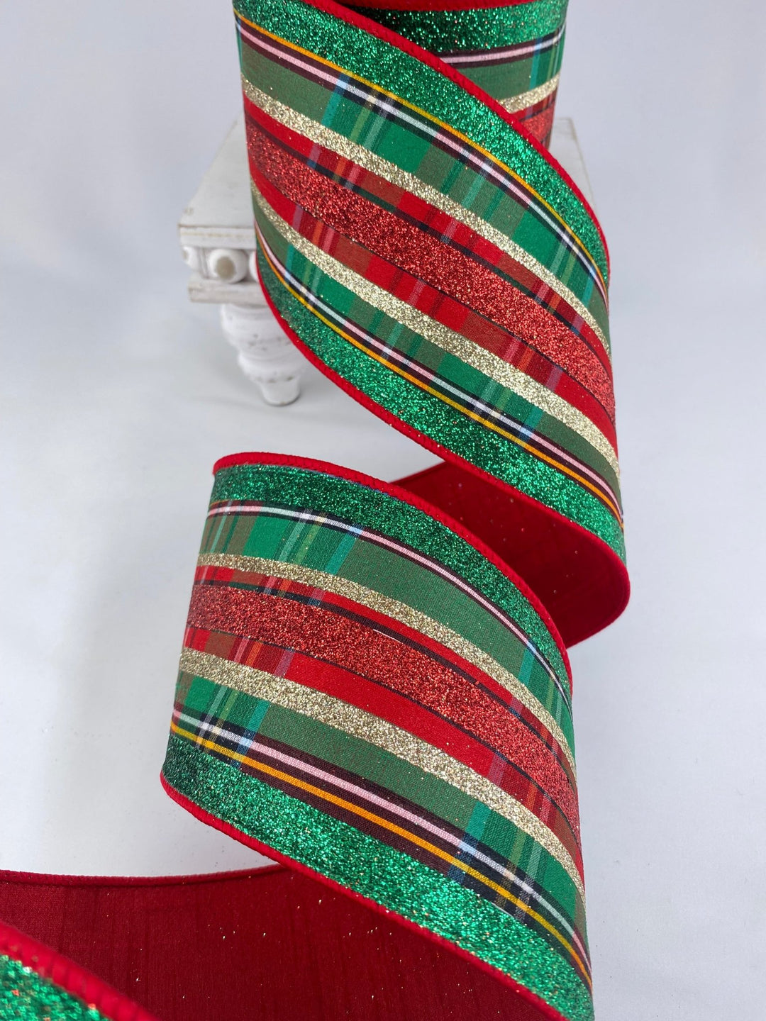 Red & Emerald Glitzy Plaid Farrisilk Wired Ribbon - 4" - Greenery MarketRG632 - 47