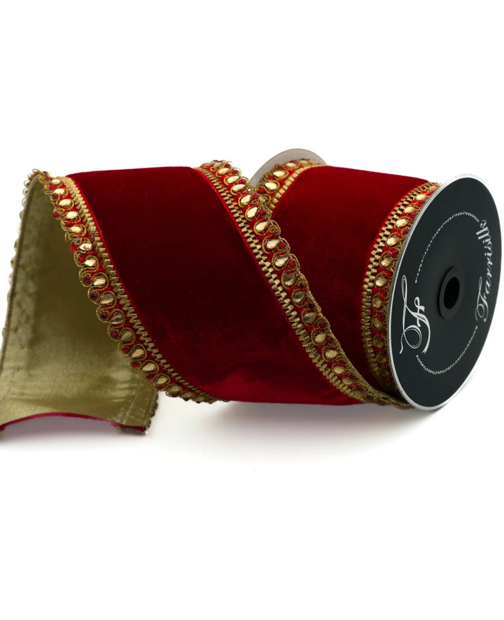 Red Farrisilk king edwards velvet tree ribbon - 4” - Greenery Marketwired ribbonRK340-02